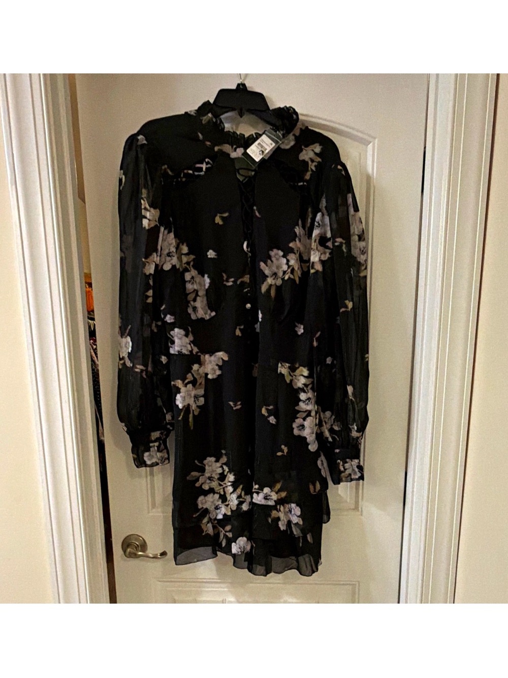 City Chic Floral Black Long-Sleeve Mini Dress